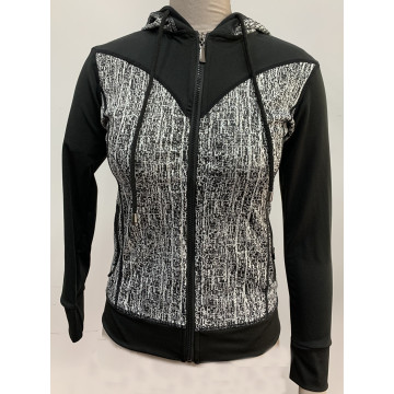 Ladies knit hoodie with animal print activewear jacket