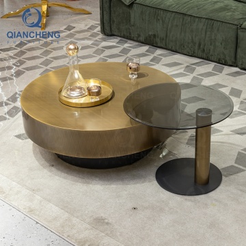 Ensemble de table basse éthiopienne moderne - Tables d'accentuation en laiton rond en acier nordique en acier inoxydable marron