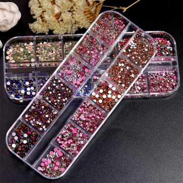 Long Box 3D Crystal Nail Art Diamond AB Color Flat Bottom 12 Grids Nail Charms Rhinestone Stones