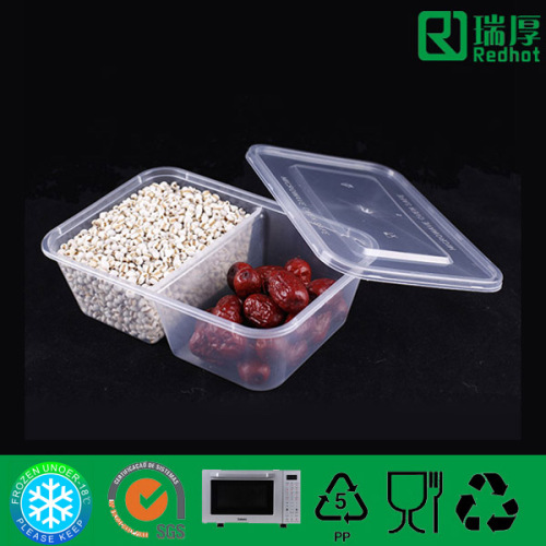 Clear Plastic Food Disposable Divided Rectangular Container 650ml