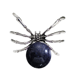 Blue Goldstone 16MM Ball Antique Silver Spider Pendant (47x40mm) for DIY Making Jewelry