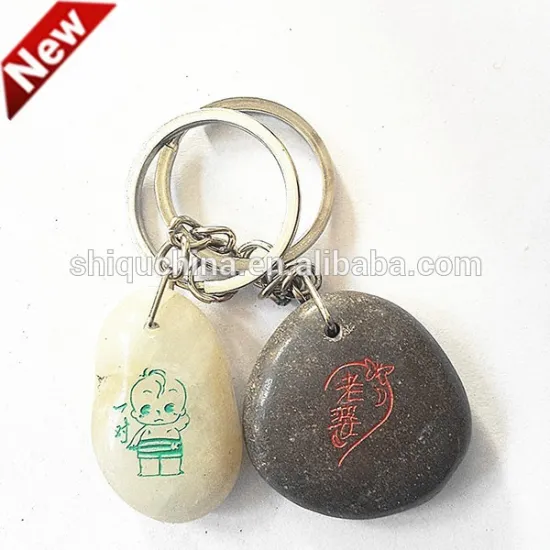Keychain with engraved pebbles/ river stone