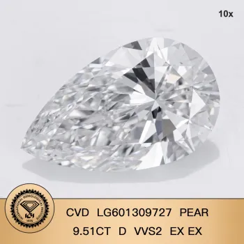 CVD Lab Diamond PEAR 9.51CT D VVS2