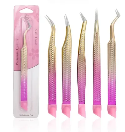 Shine Tweezers Nail Art Pointed and Curved Nail Tweezers with Silicone Tipped Pinch for Rhinestones