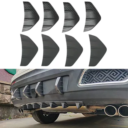 Carbon Fiber Bumper Lip Diffuser Tail Spoiler for Black Car Shark Fins Splitter Rear Trunk