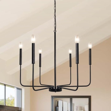 Black 6 Light Hanging Chandelier - Country Christmas Cottage Decor