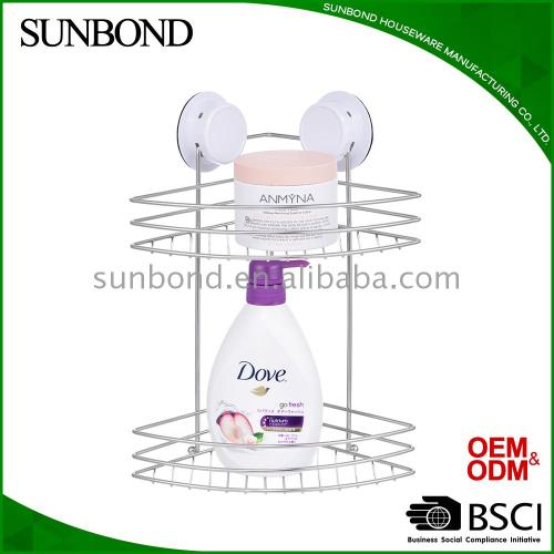 Shower Rack 2 tier stainless steel shampoo bathroom corner shelf suction shower rack Factory