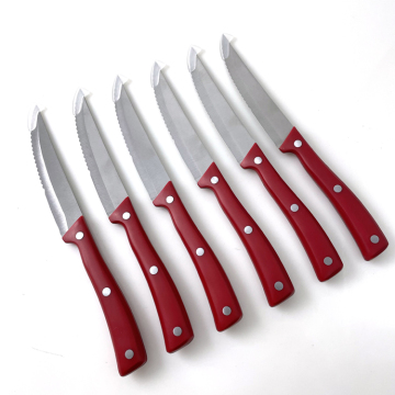 Professional Stainless Steel Table Meat Knife Set of 6 with Red ABS Handle