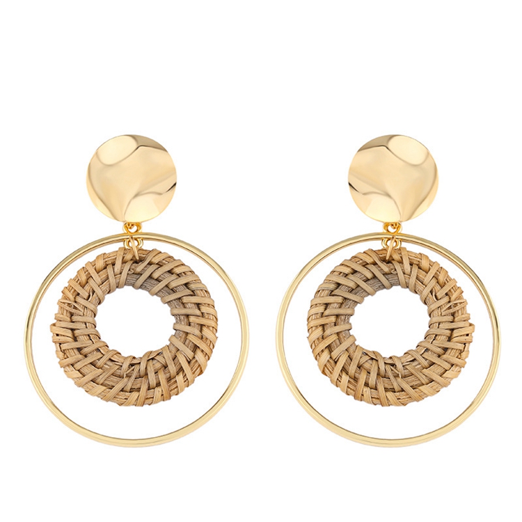 Boucles d&#39;oreilles en rotin pour femmes faites à la main pour filles en rotin de bambou tissé de type pendentif motif géométrique léger