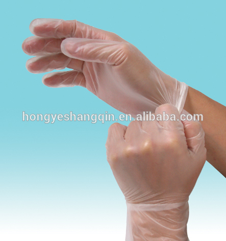 Hand smooth powder free medical examination clear vinyl gloves/