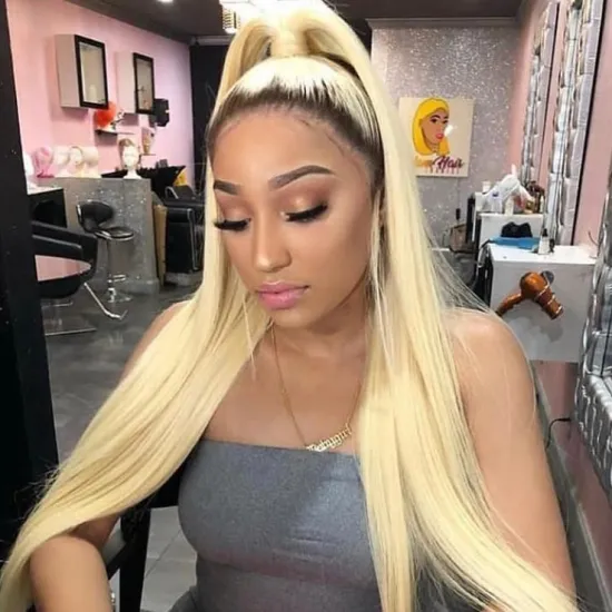 X-TRESS HD Swiss 4*13 Lace Frontal Wigs Ombre 613# Blonde Color Brazilian Human Hair Lace Front Wig For Women Natural Hair Wig