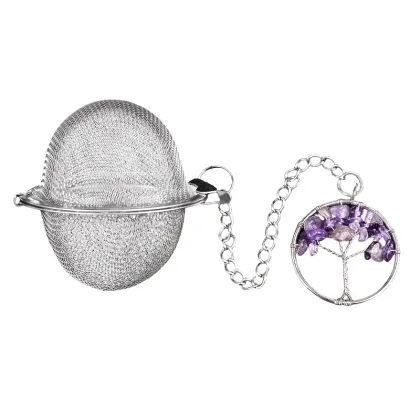 Natural Healing Crystal Tree of Life Tea Infuser,Tea Steeper for Loose Tea,7 Chakra Gemstone Pendant Stainless Steel Mesh Tea