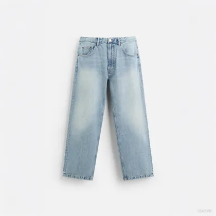 Men Wide Leg Baggy Fit Jeans Light Blue Denim Pants