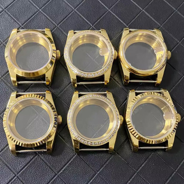 High-Quality PVD Gold Durable 36mm Oyster Style Watch Case with Constant Action Dog Tooth Design, Sapphire Glass, and NH35/36 Movement Compatibility
