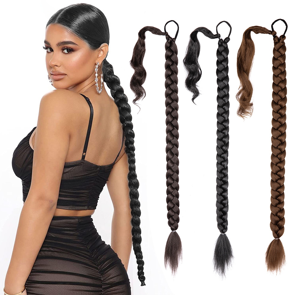 Alileader Recommend 26inch Long Straight Heat Temperature Fiber Hairpiece Synthetic Braided Ponytail Extension