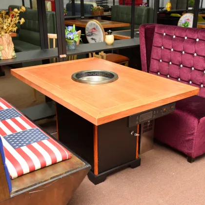 Custom Smokeless Wooden Dining Table Hot Pot Shop