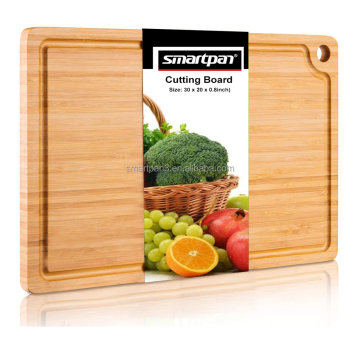 Tablero de corte de bambú pre -aceite orgánico con surco de jugo y agujero colgante - 100% natural sin BPA - tamaño mediano