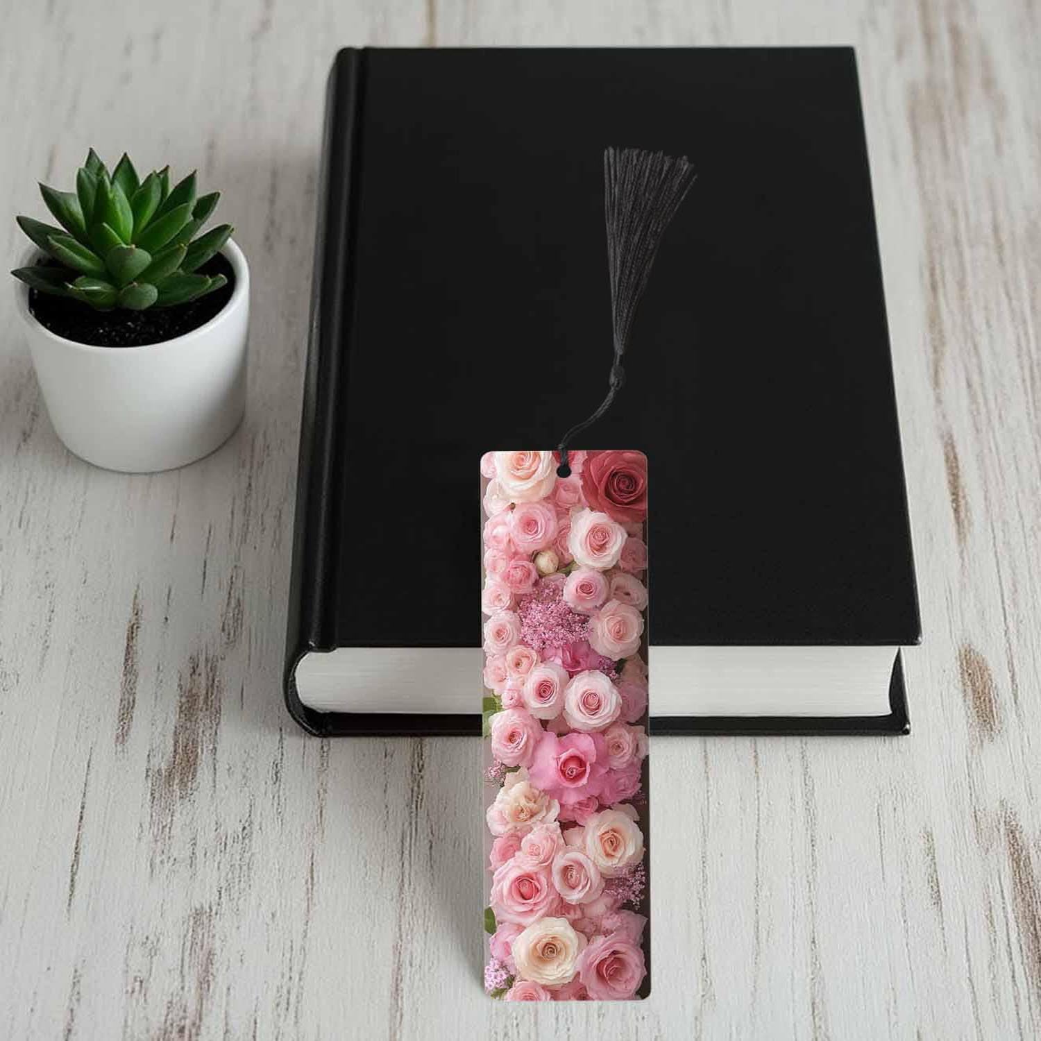 Pink Rose Floral Wooden Bookmarks Set
