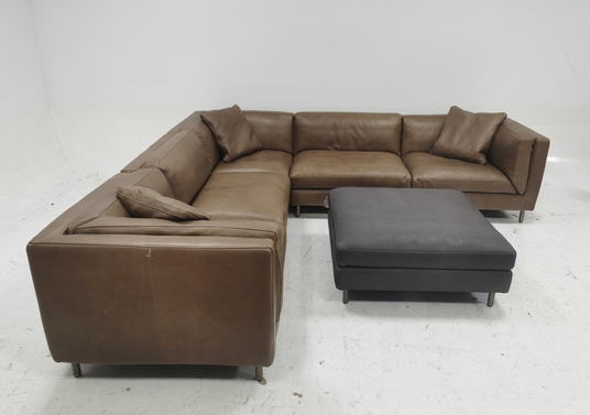 L-shaped genuine leather solid color sofa