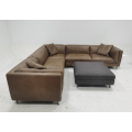 L-shaped genuine leather solid color sofa