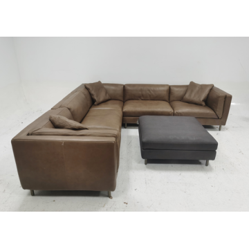 L-shaped genuine leather solid color sofa