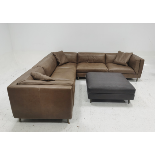 L-shaped genuine leather solid color sofa