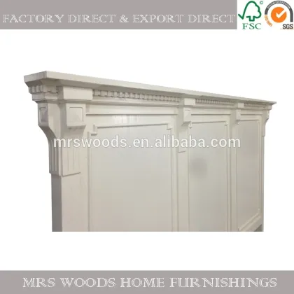 french white solid wooden bed, white solid birch wood furniture bed, solid wood bed