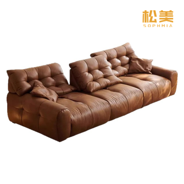 Светло-коричневый функциональный кожаный диван