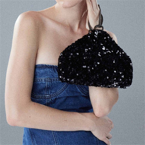 Sac à main en cuir décoré à chaîne à paillettes