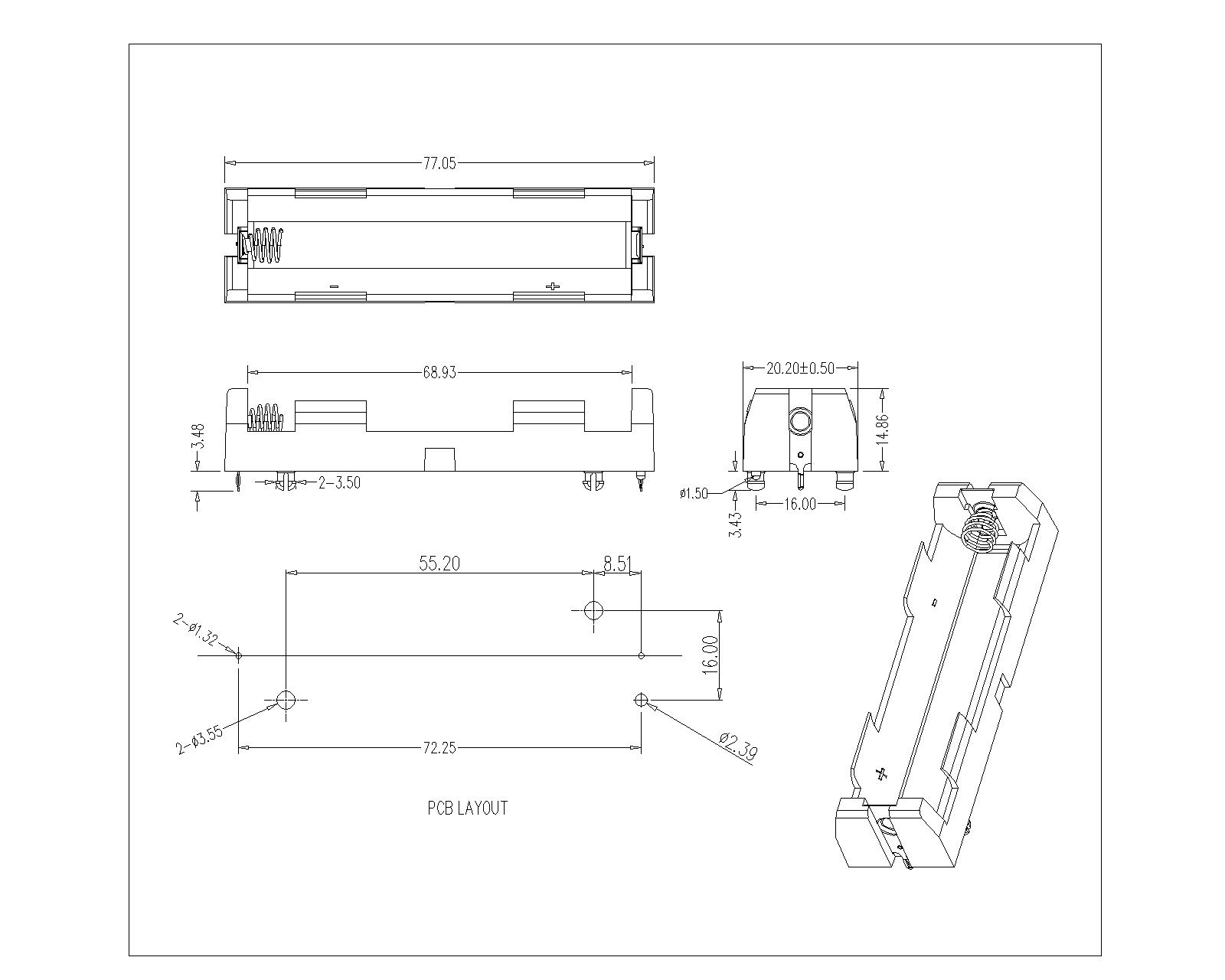 BBC-S-SN-A-18650-131 Single Battery Holder Fo