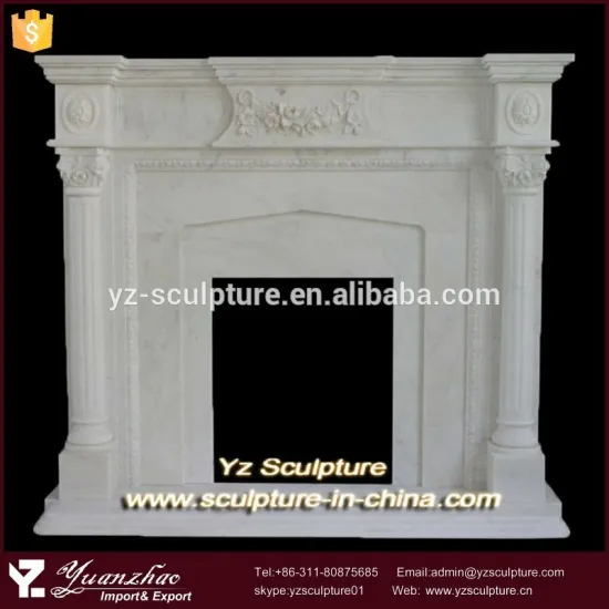 indoor hand carved white marble fireplace with columns for sale