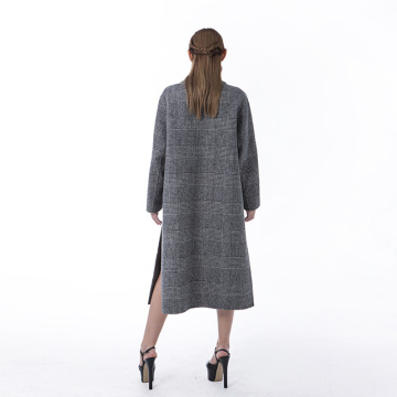 Grey striped cashmere winter coat