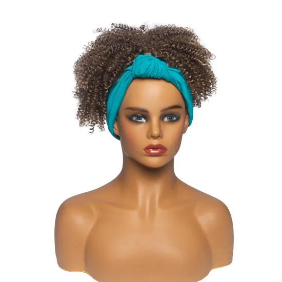 Hot Selling Short Kinky Curly  Afro Full Wrap  Blue Headband Wigs for Black Women High Temperature Heat Resistant Fiber