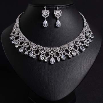 Chevron Collar Teardrop CZ Bridal Jewelry Set