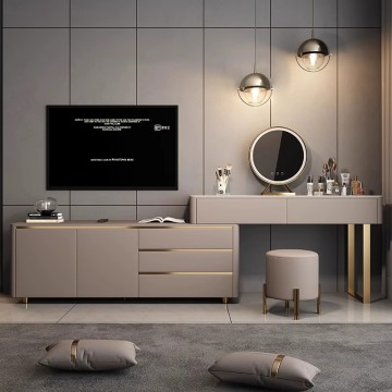 High-End Luxury Retractable Makeup Table with Storage Cabinets for Bedroom TV Area