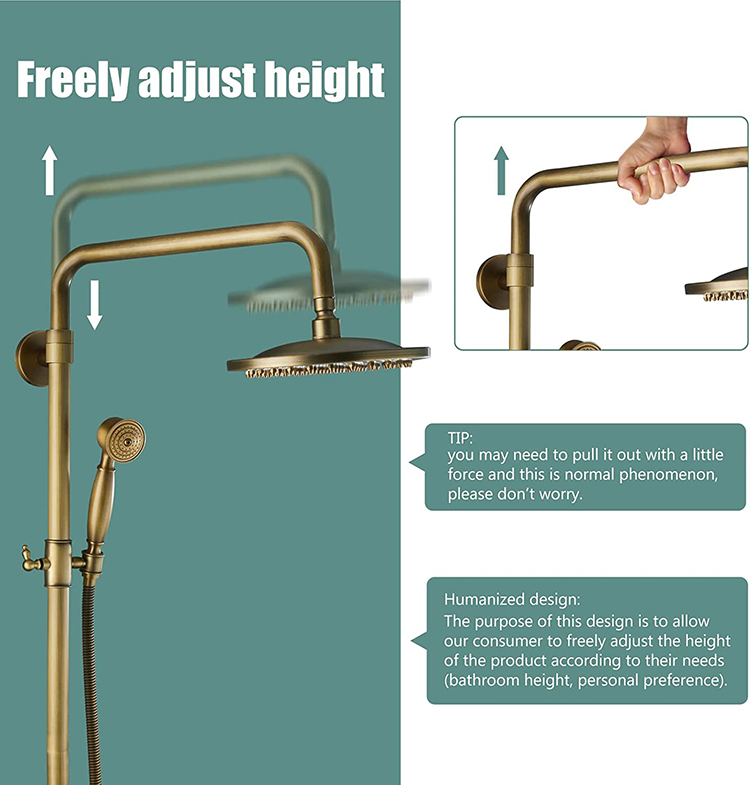 Brushed Brass Gold Shower Set Wall Mixer Tap