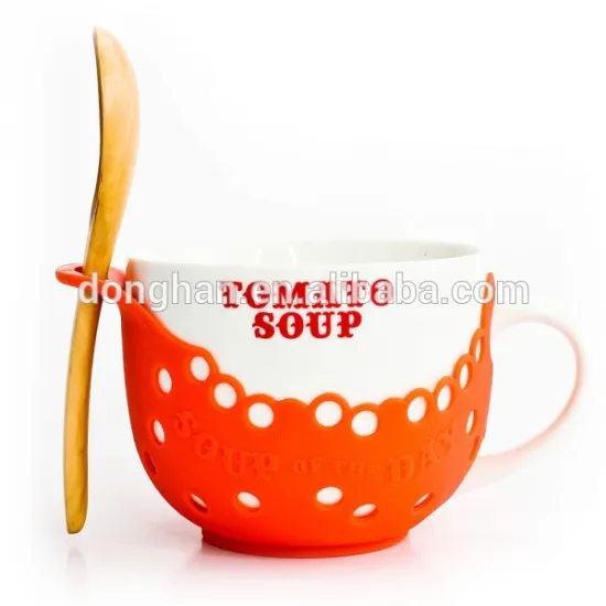 bowl with wooden spoon in handle and silicone tray