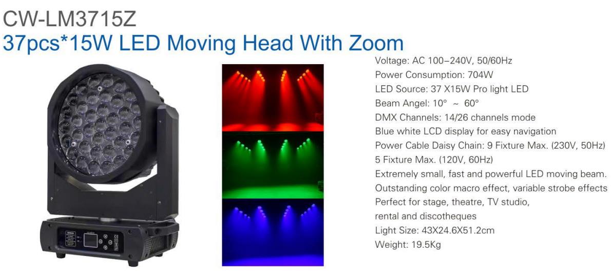 37pcs 15w LED Moving Head with Zoom