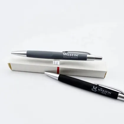 Westin Sheraton Hotel Custom Logo Soft Touch Rubber Finish Plastic Ballpoint Pen