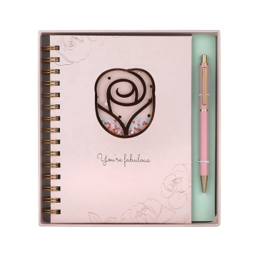 Notebook jurnal spiral bunga hardcover dengan set pena