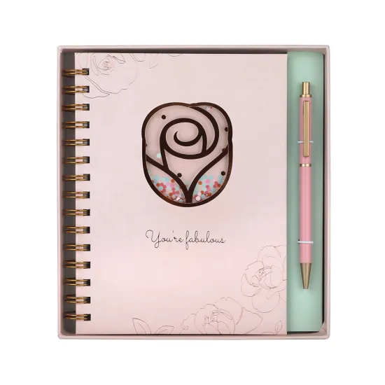 Hardcover flower Spiral Journal Notebooks with Pen Set