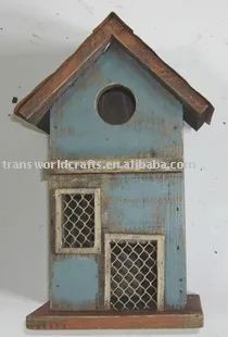 blue solid wooden bird house