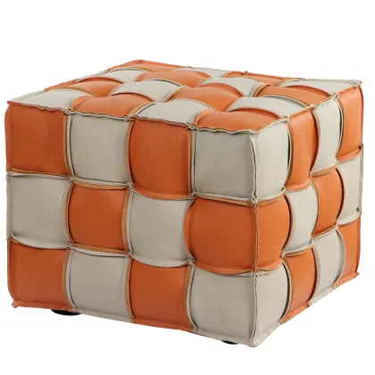 Genuine leather living chairs ottomans square stool