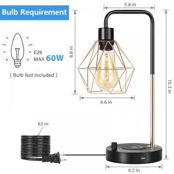 Lampe de table de chevet industrielle avec chargeur sans fil