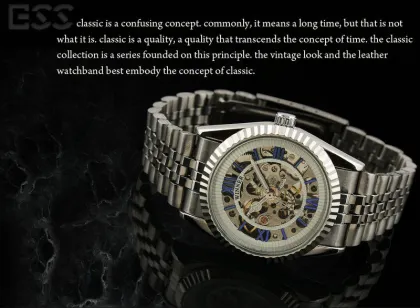 Stainless Steel Automatic Mechanical Watch Skeleton Dial , Men S Watch