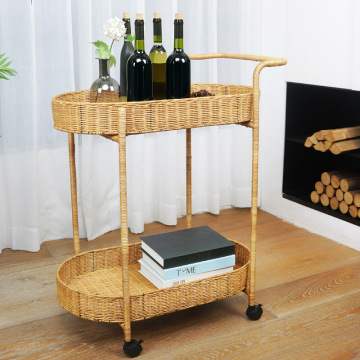 Double Layer Woven Food Cart for Tea Coffee Cake and Beverage Service