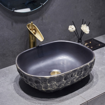 LJ24-051-055 Hand Carved Luxury Rectangular Ceramic Wash Basin for Hotel Bathroom