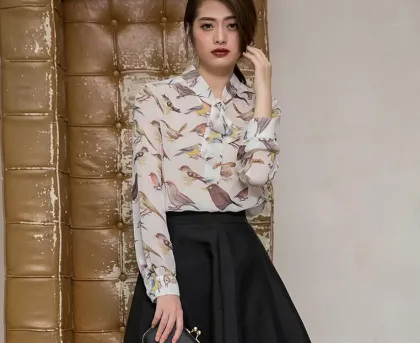 Ladies fashion woven shirt,womens long sleeve shirt,Ladies pullover shirt,butterfly placket