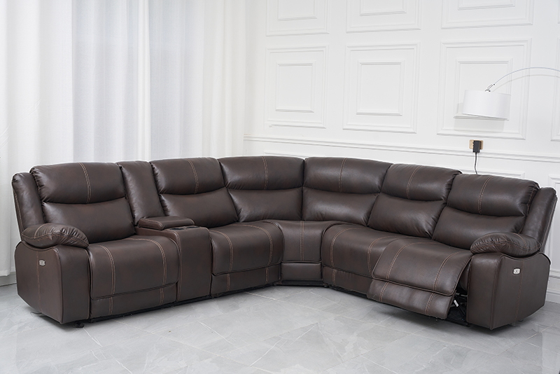 Canapé inclinable d'angle électrique en cuir brun à air