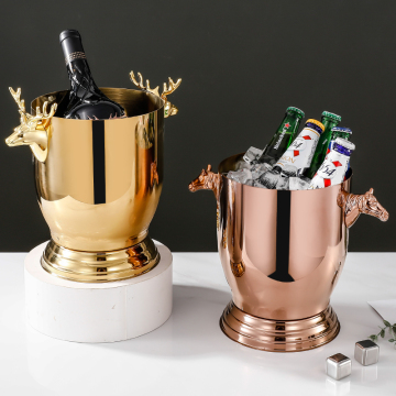 Factory Direct Luxury Gold Stainless Steel Ice Buckets with Wine Rack and Handle: Retro Style Champagne Wine Holders